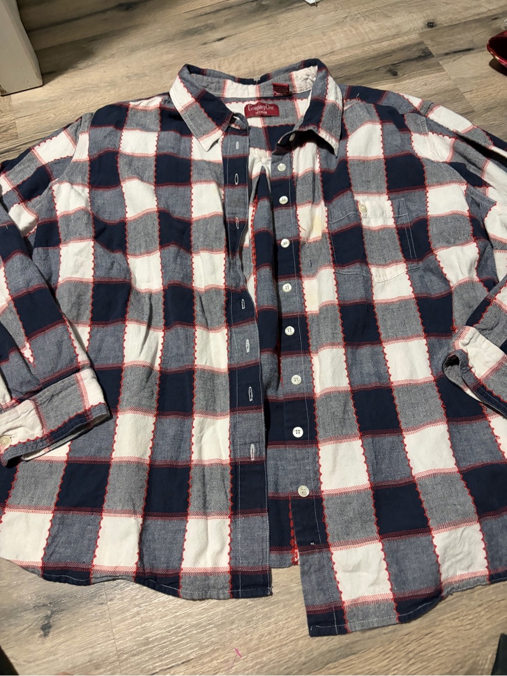 Plaid Button-Up Shirt in Navy, White & Red-  - Casual Shirt 29-30 Ptp